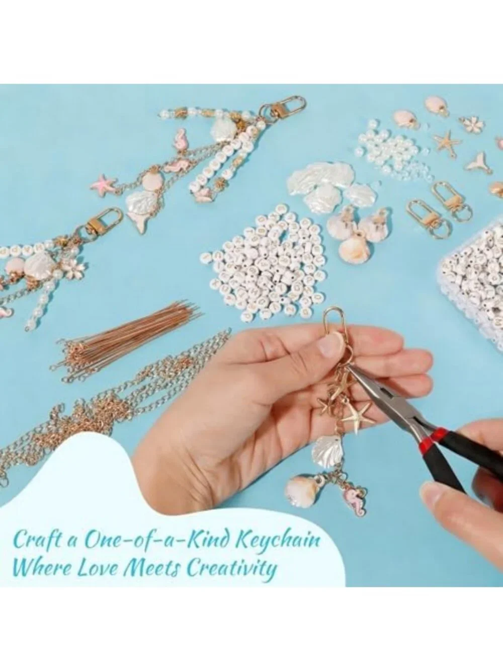 DIY Ocean Keychain Making Kit - 776PCS Charms, Beads & Tools for Custom Jewelry